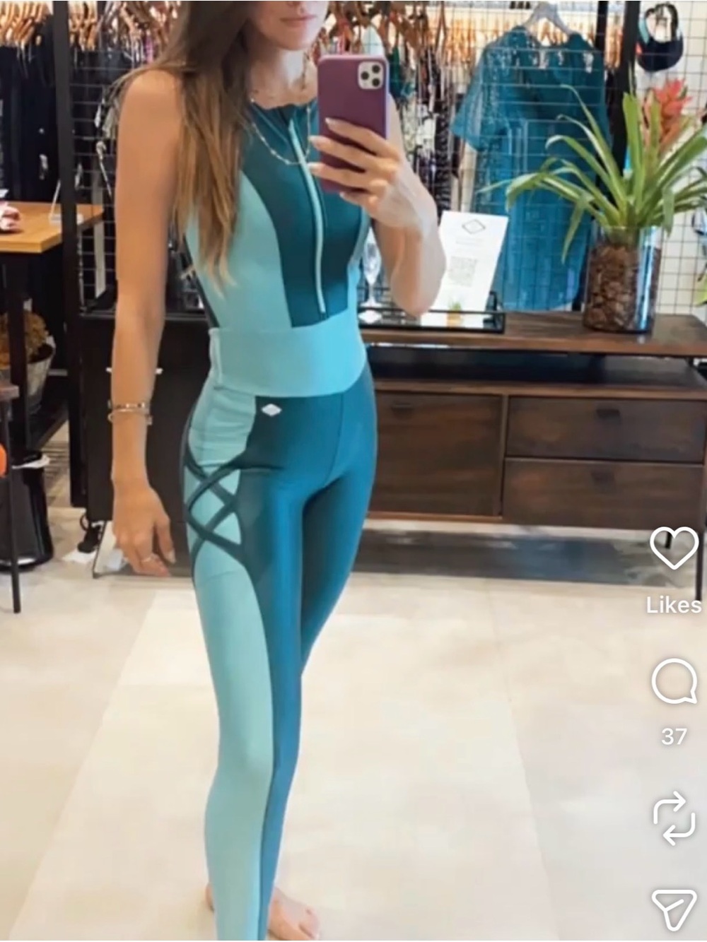 High-Waist Two-Tone Teal Active Jumpsuit